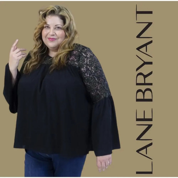 Lane Bryant women's Plus size black green lace bell long sleeves Blouse size 16 - Picture 9 of 9